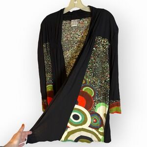 Parsley Sage Women's Size 2X 3/4 Sleeve Open Knit Multicolor Cardigan Lagenlook